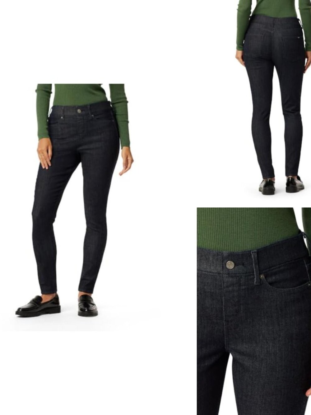 Pull-On Skinny Jeans Mid-Rise Tummy Control High Stretch Cotton Blend